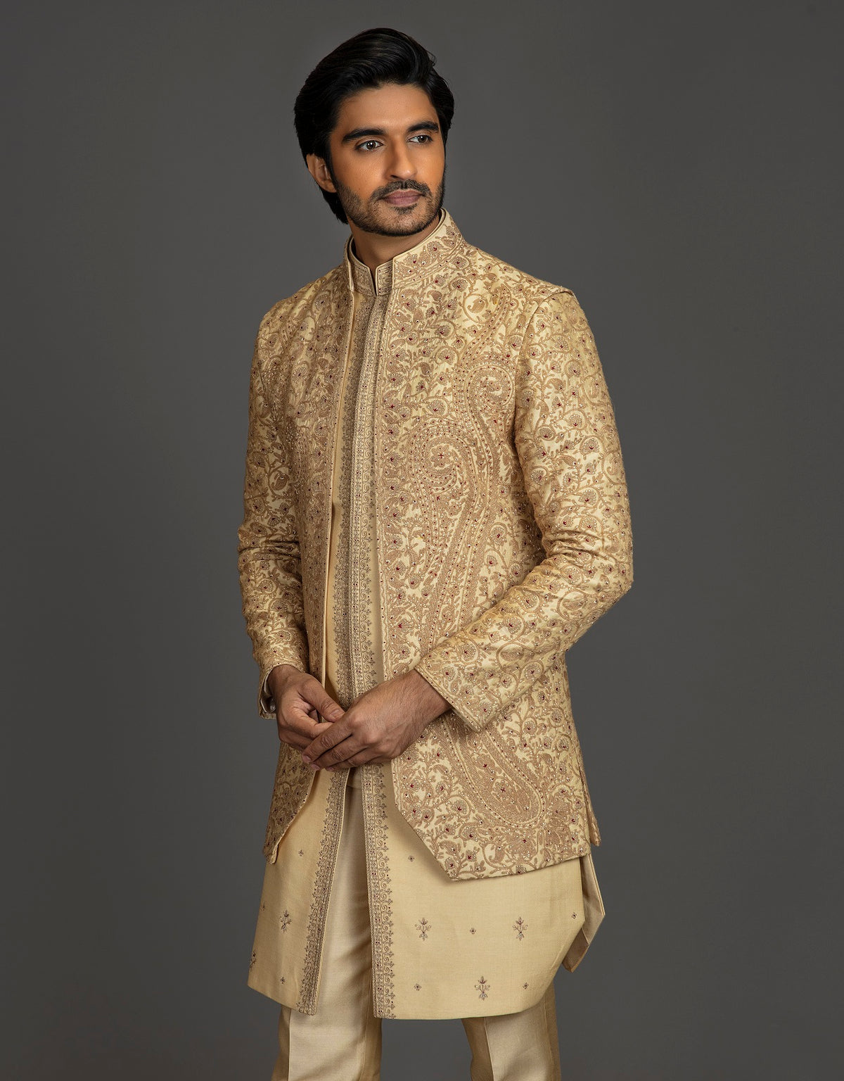 CLASSIC GOLD OPEN JACKET INDO WESTERN