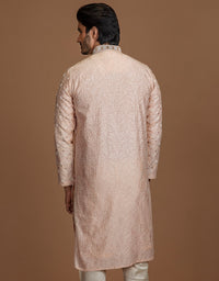 PEACH FLORAL EMBROIDERY KURTA SET