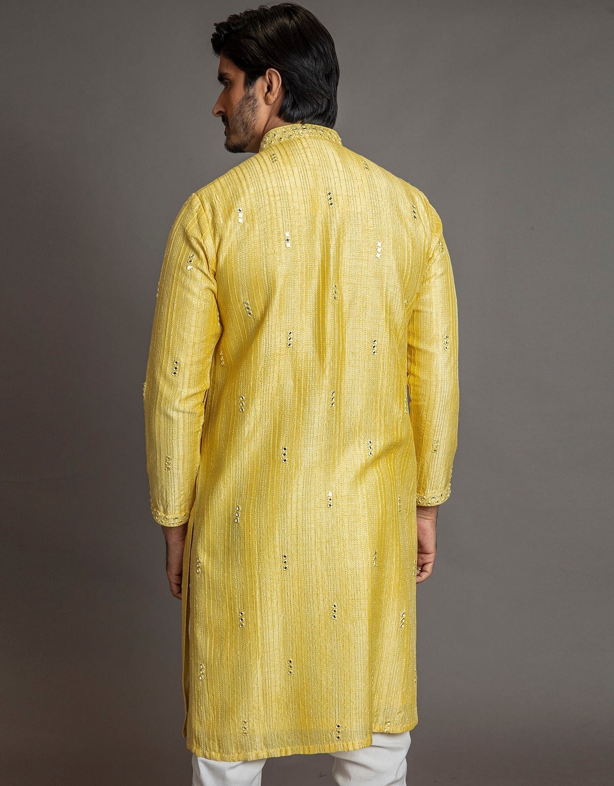YELLOW MIRROR WORK KURTA SET