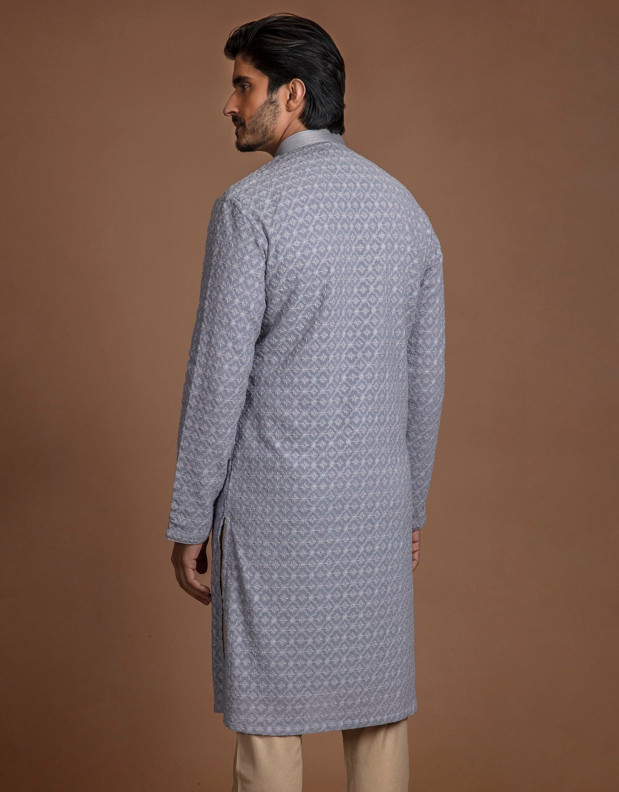 PASTEL GREY CHIKANKARI KURTA SET