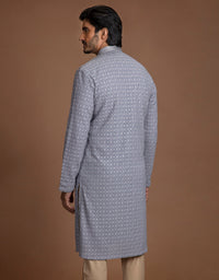 PASTEL GREY CHIKANKARI KURTA SET