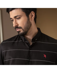 STRIPPED EMBROIDERY BLACK SHIRT
