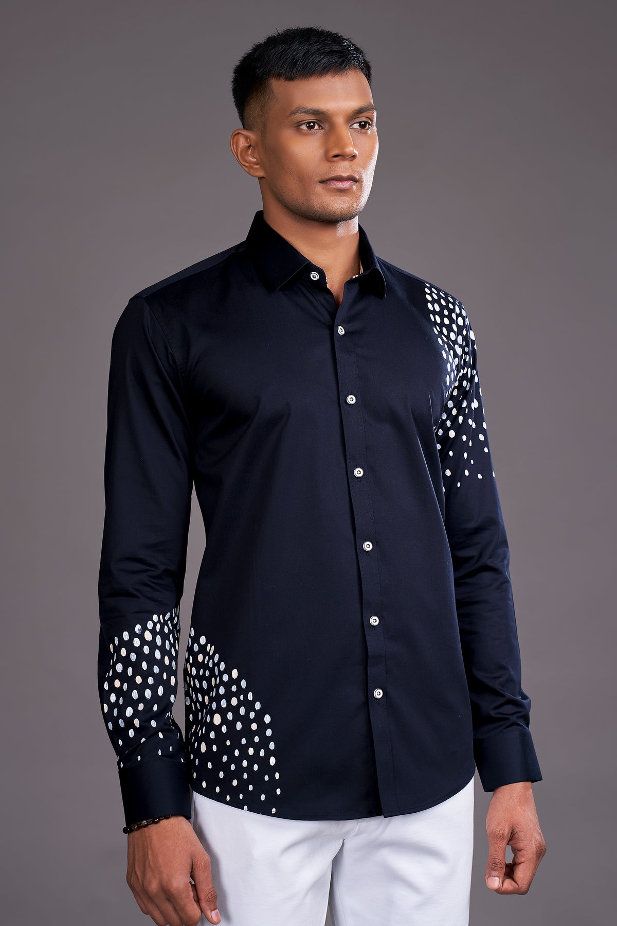 WHITE DOTS HAND PAINTED SHIRT