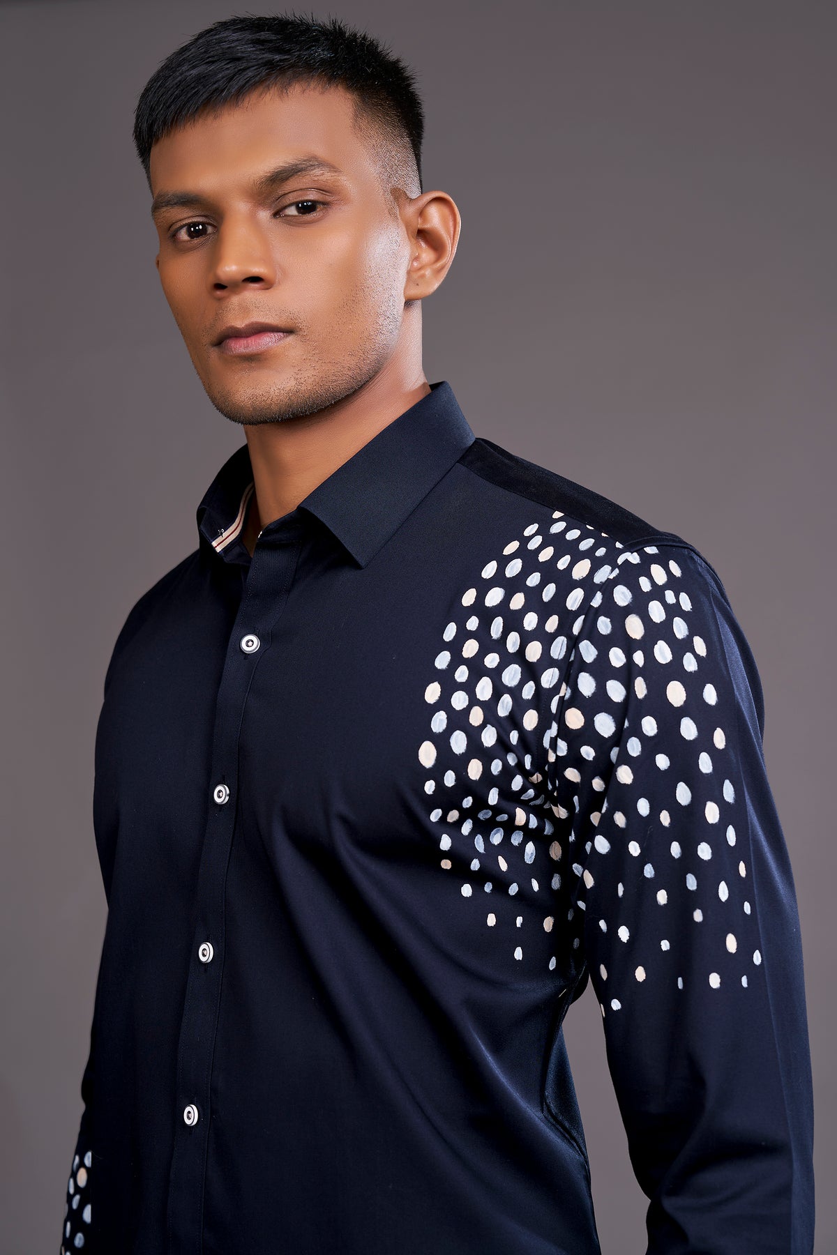 WHITE DOTS HAND PAINTED SHIRT