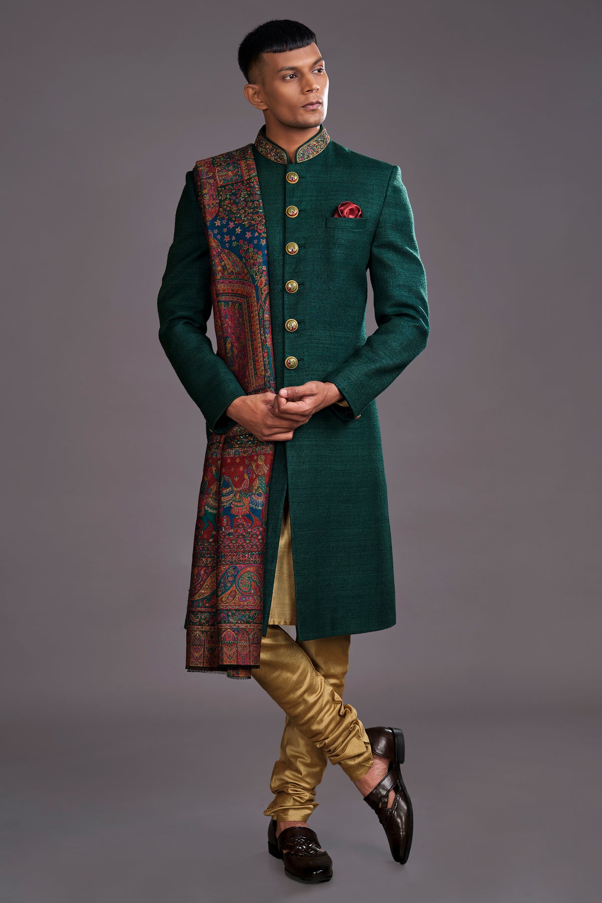 BOTTLE GREEN SHERWANI