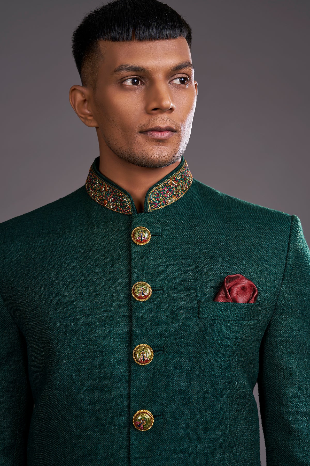 BOTTLE GREEN SHERWANI