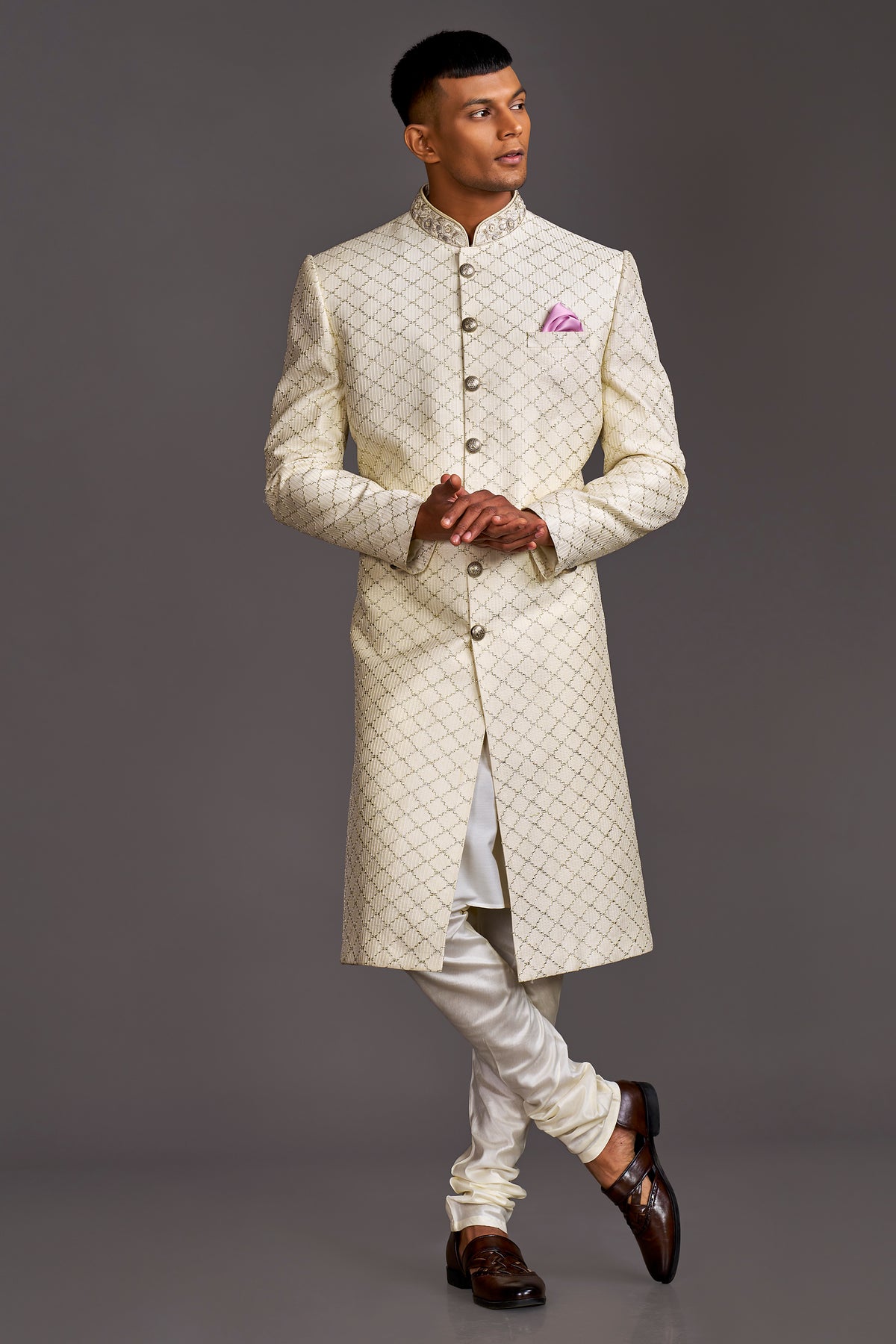 IVORY GEOMTERIC SHERWANI