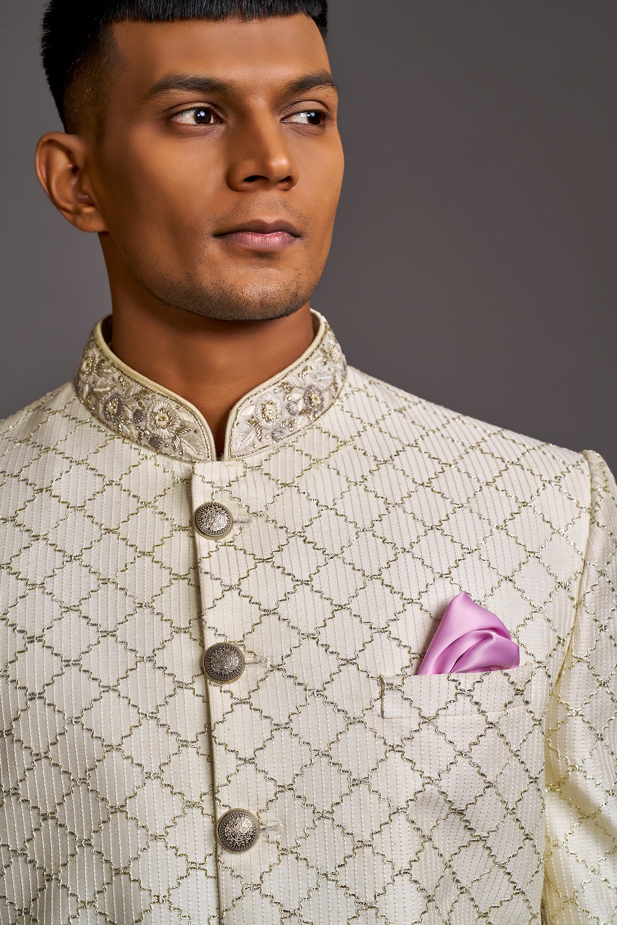 IVORY GEOMTERIC SHERWANI