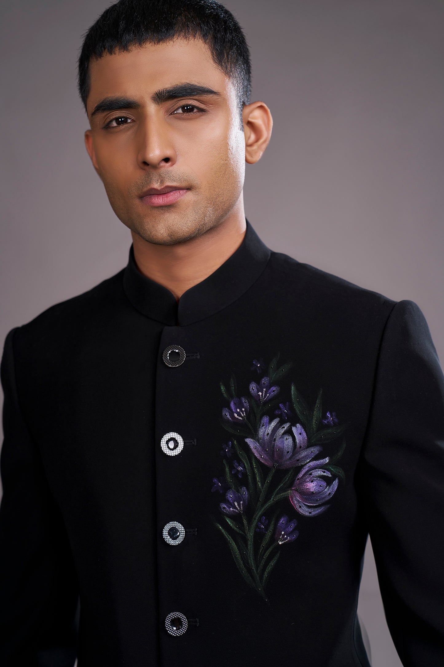 HAND PAINTED BLACK BANDHGALA