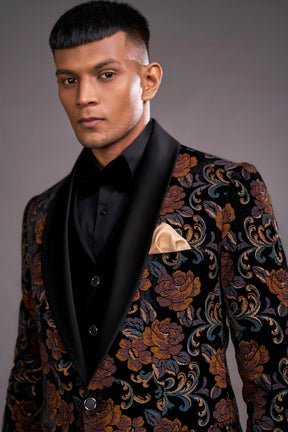 VELVET FLORAL TUXEDO SUIT