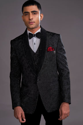 BLACK EMBROIDERED TUXEDO SUIT