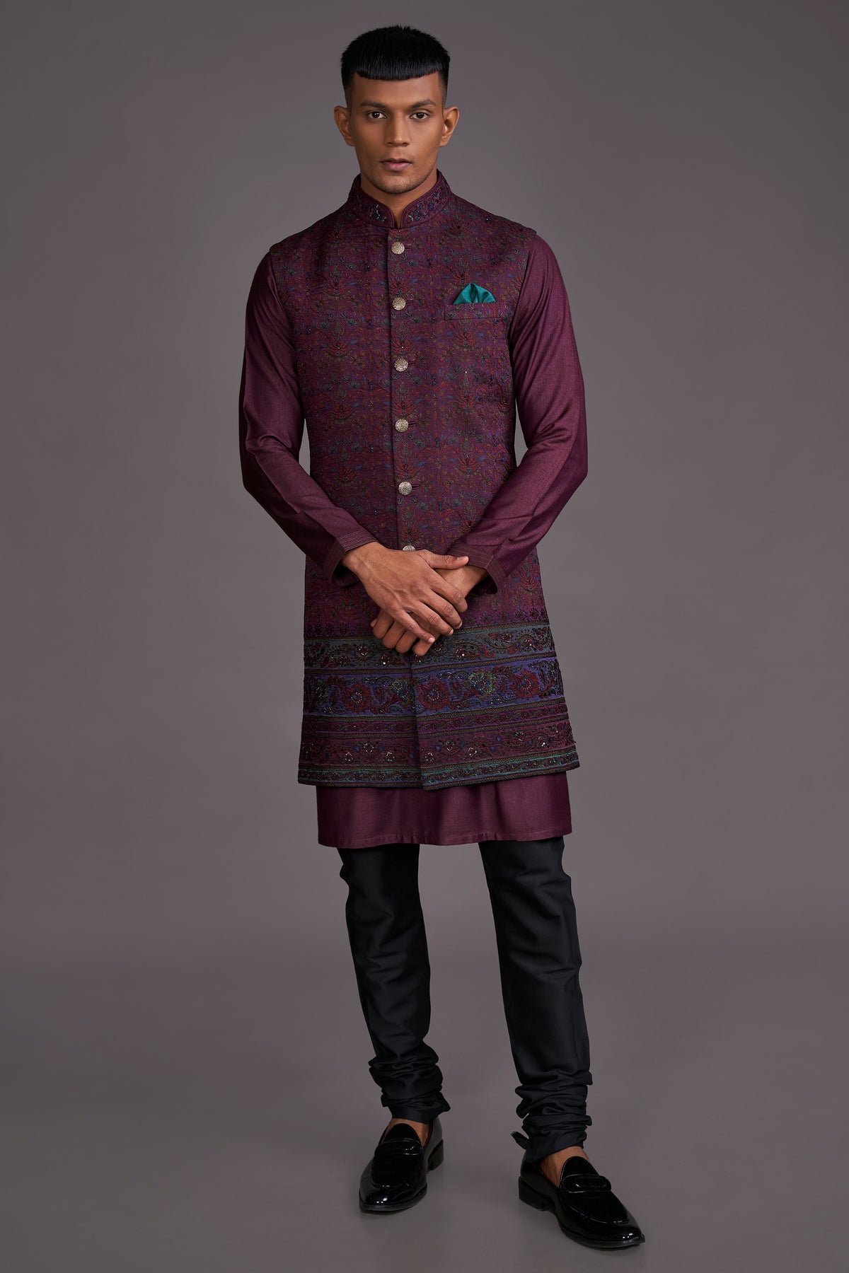 MAROON LONG BUNDI SET