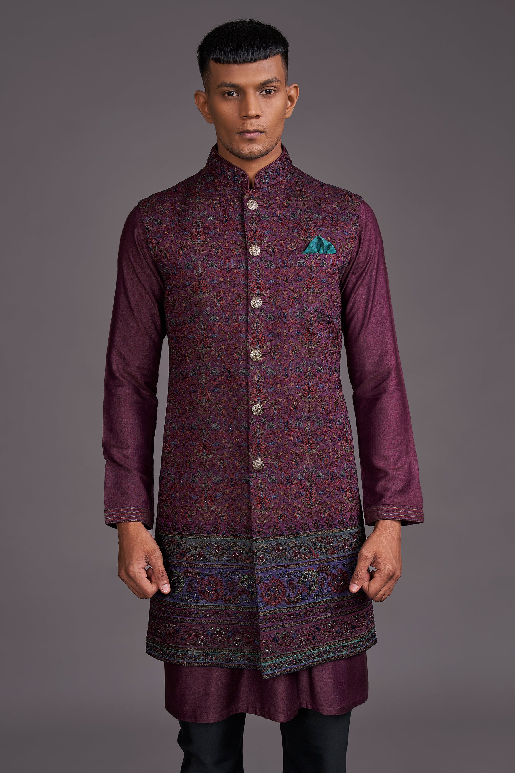 MAROON LONG BUNDI SET