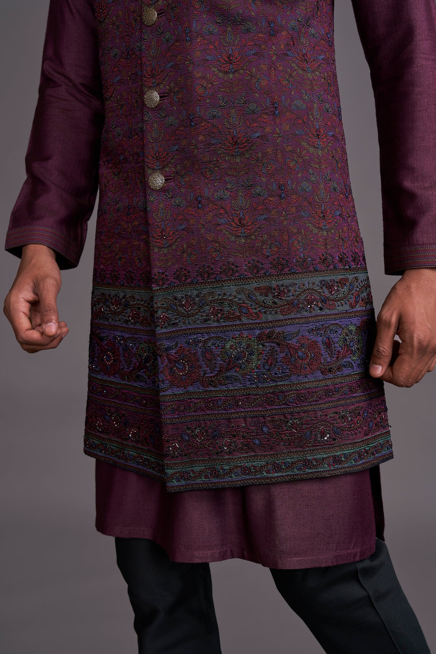 MAROON LONG BUNDI SET