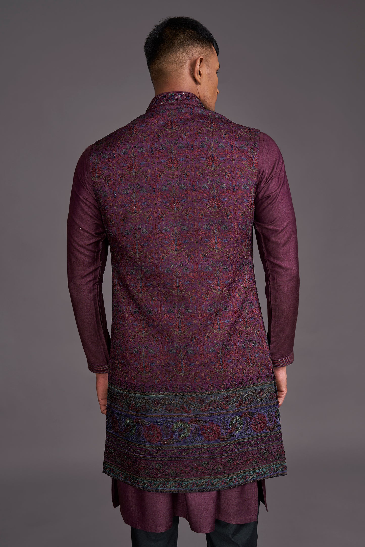MAROON LONG BUNDI SET