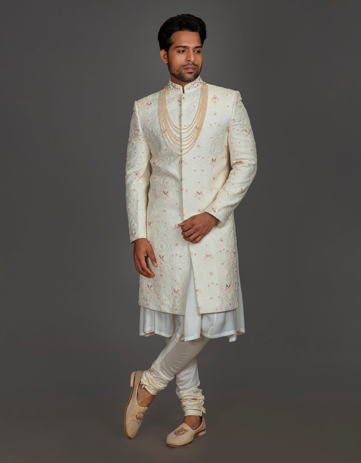 IVORY ANARKALI CUT SHERWANI