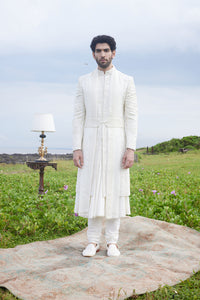 Light Ivory Colour Organza Fabric Sherwani