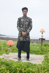 Black Coloured Pashmina Silk Indo-Western Set