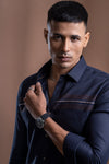 Blue Linen Embroidered Shirt