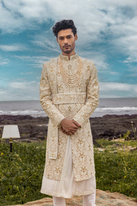 Ivory Colour Silk Fabric Sherwani