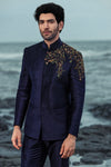 Teal Blue Colour Soft Velvet Fabric Bandhgala