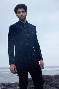 Midnight Blue Colour Velvet Indo-Western Set