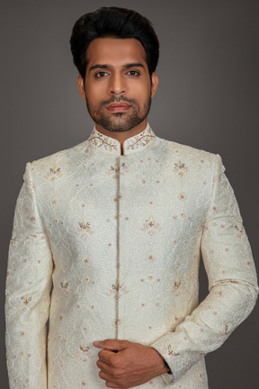 IVORY ANARKALI CUT SHERWANI