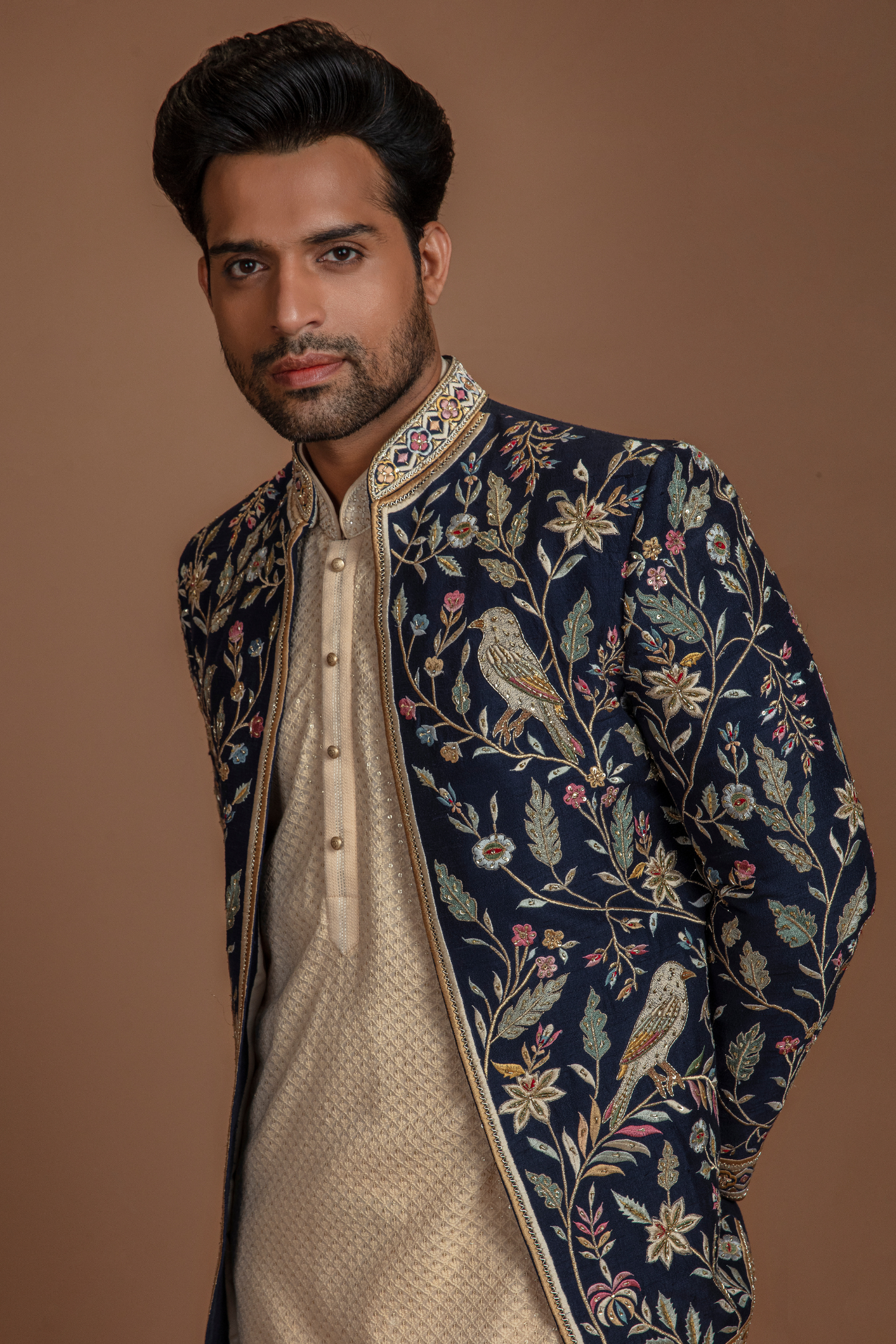 FLORAL OPEN JACKET INDO WESTERN