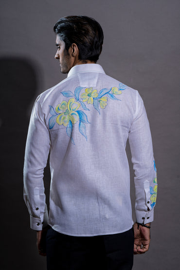 Blue Floral Hand Painted Shirt