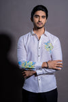Blue Floral Hand Painted Shirt