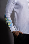 Blue Floral Hand Painted Shirt