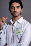 Blue Floral Hand Painted Shirt
