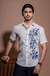 Floral Hand Painted Shirt - Blue