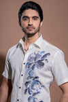 Floral Hand Painted Shirt - Blue
