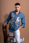 Floral Hand Embroidered Shirt - Blue