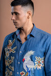 Floral Hand Embroidered Shirt - Blue