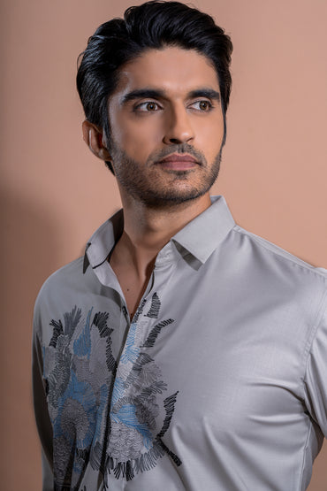 Silver Blue Embroidery Shirt
